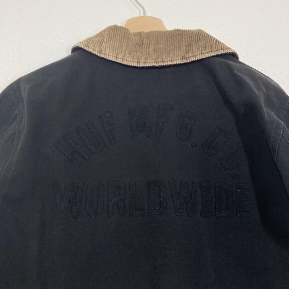 HUF Barlow Jacket  Mens S Black Corduroy Collar Quilted Lined Worldwide Zip Up - Picture 11 of 16
